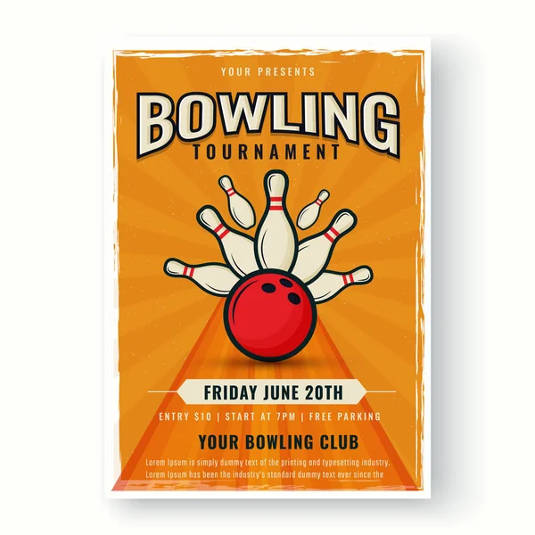 Retro Stijl Sjabloon Flyer Ontwerp Witte Achtergrond Voor Bowling Toernooi — Stockvector