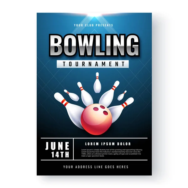 Bowlingturnier Poster Oder Flyer Design Mit Zeit Und Ort Details — Stockvektor