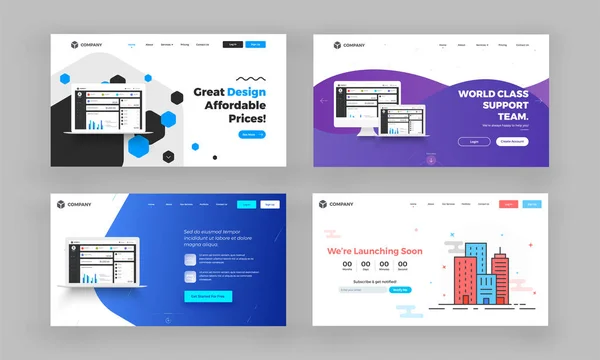 Sito Web Immagine Eroe Landing Pages Set — Vettoriale Stock