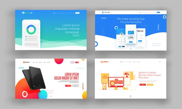 Sitio Web Héroe Imagen Landing Pages Set — Vector de stock