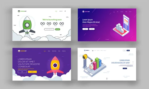 Sitio Web Héroe Imagen Landing Pages Set — Vector de stock