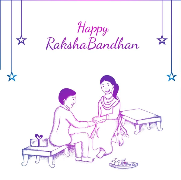 Feliz Banner Raksha Bandhan Design Cartaz Com Ilustração Desenhada Mão — Vetor de Stock