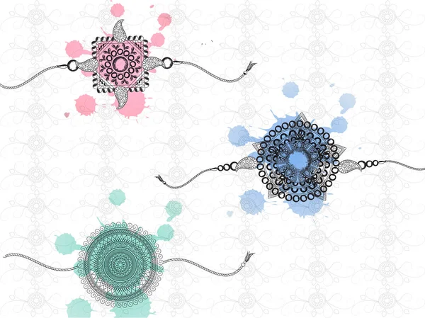 Лінія Мистецтво Ілюстрації Rakhi Браслет Аквареллю Сплеск Квіткові Фон Ракша — стоковий вектор
