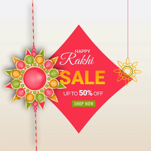 Bannière Vente Happy Rakhi Bracelet Avec Réduction Rakhi Coloré Sur — Image vectorielle