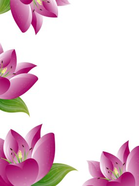 Parlak pembe çiçekler ve yapraklar tebrik kartı, metin için yer ile dekore edilmiş.