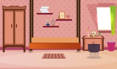 Düz stil içinde yatak odası iç tasarım.