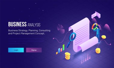 Proje Yönetimi veya iş analiz kavramı dayalı açılış sayfası tasarımı web sitesi veya mobil uygulaması için kullanılabilir.