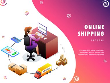 Online teslimat sürecini, ürün sipariş, paketleme, Sevkiyat ve teslimat ile izometrik tasarım. Reklam, Infographic, oyun veya mobil apps simgesi için kullanılabilir.  