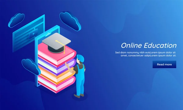 Illustration Des Mannes Der Online Lerndaten Für Learning Oder Online — Stockvektor