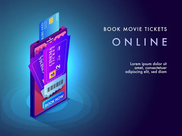 Concepto Reserva Entradas Cine Línea Por Aplicación Móvil Con Tarjeta — Archivo Imágenes Vectoriales