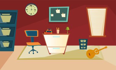 Düz stil resimde oturma odası iç tasarım.