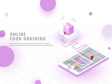 Online yemek kavramı, smartphone, online restoran teslimat yemek Mobil uygulama hedef noktasına harita navigasyon yardımı ile sipariş sipariş.