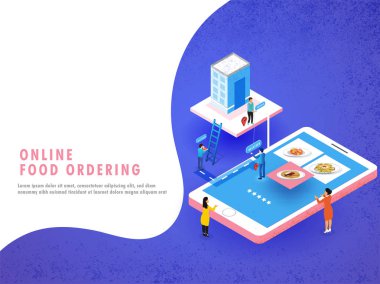 Online yemek siparişi kavramı duyarlı web şablonu tasarım online yemek sipariş süreci 3 kolay adımda ve onların yemek siparişi birden fazla kullanıcı ile.