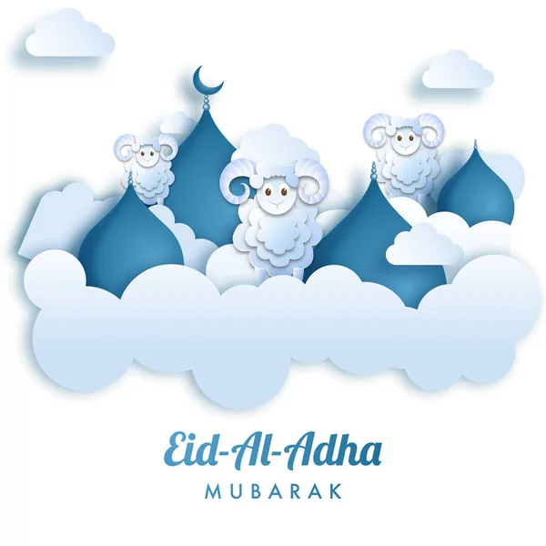 Papierschnitt Stil Eid Adha Mubarak Grußkarte Design Mit Illustration Von — Stockvektor