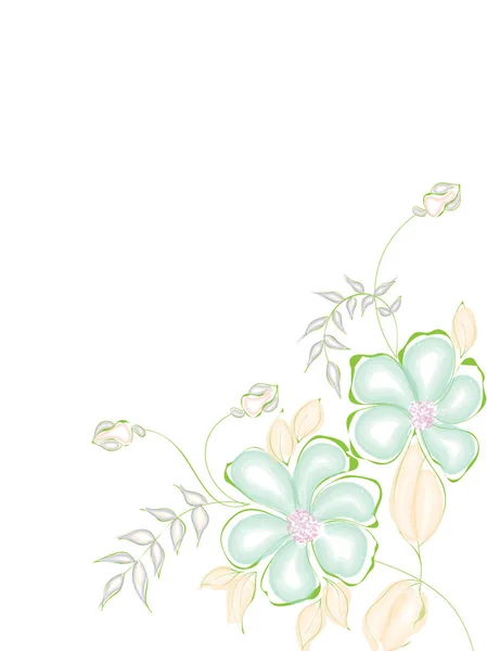 Ευχετήρια Κάρτα Για Σχεδιασμό Διακοσμημένο Κερασιές Λουλούδια Μπουμπούκια Και Αφήνει — Διανυσματικό Αρχείο