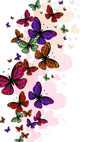 Diseño Tarjeta Felicitación Decorado Con Mariposas Colores Fondo Corazones — Archivo Imágenes Vectoriales