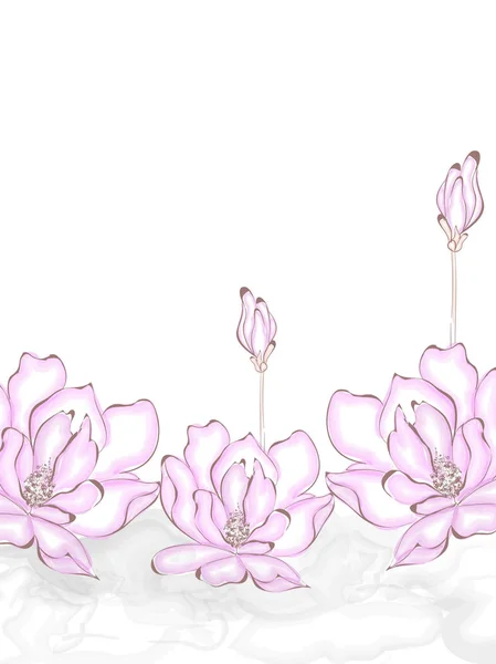 芽とピンクの牡丹の花が白グリーティング カード デザインとテキストのスペースに飾られて — ストックベクタ