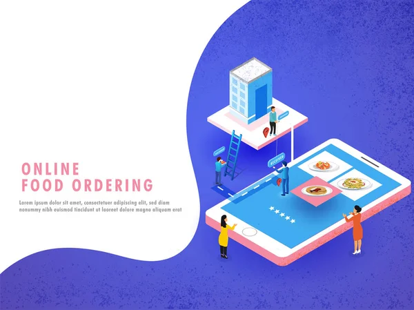 Online Food Order Concept Responsive Web Template Design Con Processo — Vettoriale Stock
