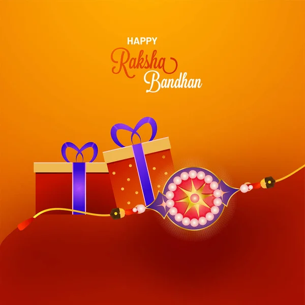 Shiny Rakhi Gift Boxes Orange Red Background Raksha Bandhan Celebration — Stock Vector