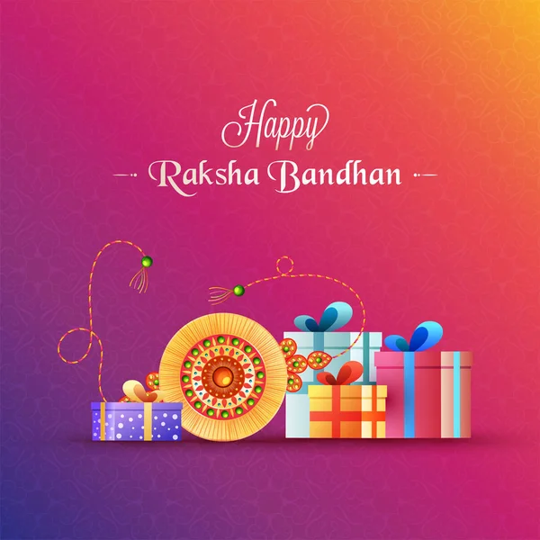 Seamless Pattern Greeting Card Design Illustration Beautiful Rakhi Gift Boxes — Stock Vector