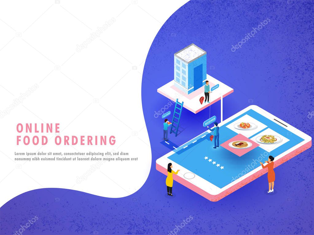 Online Food Ordering concept responsive web template design with online food ordering process in 3 easy steps and multiple users ordering their food.