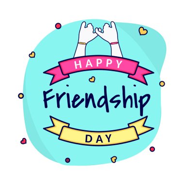 Kalpler tebrik kartı tasarımı el ve dostluk gün şerit katılma çizim ile dekore edilmiştir..