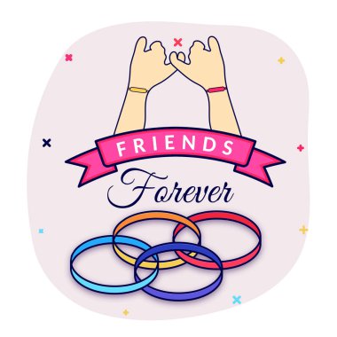 Arkadaşlar sonsuza kadar tebrik kartı tasarımı ile beyaz arka plan üzerinde el ele tutuşarak örnek.