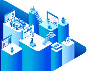 Sanal gerçek para satım platformuna çalışan insanlar veya icra süreci verileri 3d çizim ile.
