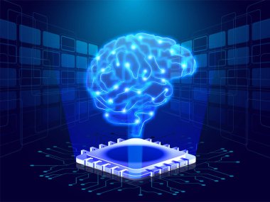 İnsan beyni arasında dijital gelişmekte olan ışınları mavi mavi bilim-kurgu arka plan, tıbbi istihbarat, dijital teknoloji kavramı.