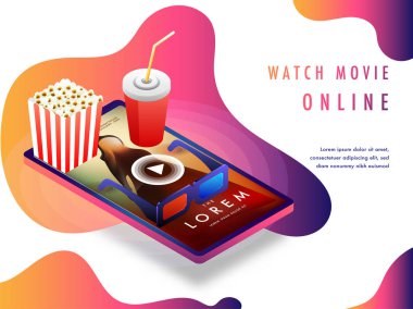 İsomeric kurulumu, 3d gözlük, soğuk içecek ve popcorns ile akıllı telefon ekranda oynarken film online film konseptiyle. 