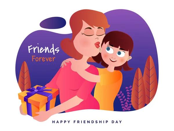Happy Friendship Day Concept Illustration Friendship Bond Mommy Daughter Hugging — Stock Vector