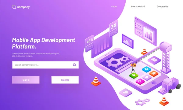 Illustration Isométrique Smartphone Avec Plusieurs Applications Maintenance Conception Page Atterrissage — Image vectorielle