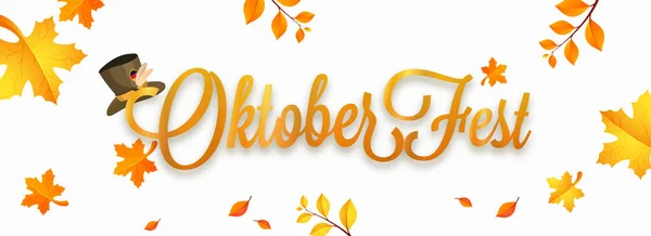 Ilustración Vista Superior Texto Brillante Elegante Oktober Fest Con Sombrero — Vector de stock