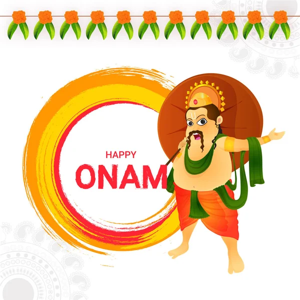 Diseño Tarjeta Felicitación Happy Onam Con Ilustración Del Rey Mahabali — Vector de stock