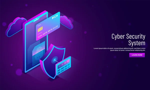 Siber Güvenlik Sistemi Kavramı Izometrik Çizimde Smartphone Güvenlik Kalkan Erişim — Stok Vektör