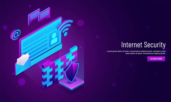 Internet Security Concept Based Ilustración Isométrica Del Sobre Correo Con — Vector de stock