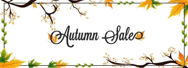 タイポグラフィ黒グランジ テキスト秋秋販売バナー デザイン白い背景の上の枝を葉します — ストックベクタ