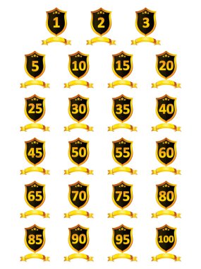 Zarif, parlak siyah ve Altın Ödülü, kalkan rozetleri seti.