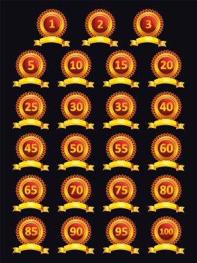 Zarif parlak kırmızı ve altın rozet tasarım topluluğu.