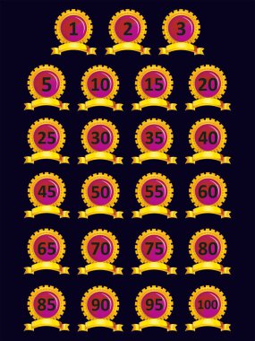 Altın ve pembe rozet koleksiyonları, vektör çizim.