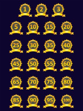 Üzerinde mavi arka plan ayarlamak parlak altın rozet vektör çizim.