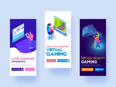 Splash ekran örnekler Web sitesi veya mobil uygulamanın sanal oyun kavramı dayalı.