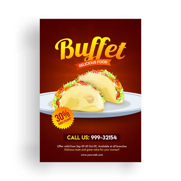 Descuento Oferta Volante Diseño Con Ilustración Tacos Para Buffet Deliciosa — Vector de stock