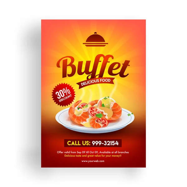 Korting Bieden Flyer Van Buffet Delicious Food Sjabloonontwerp Voor Restaurants — Stockvector