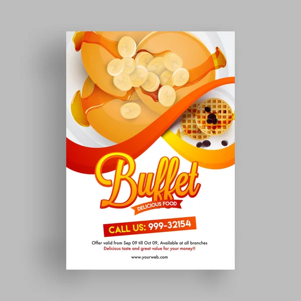 Flyer Ontwerp Voor Buffet Heerlijk Eten Met Locatie Details — Stockvector