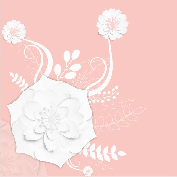 Papier Knippen Stijl Bloemdessin Ingericht Roze Achtergrond — Stockvector