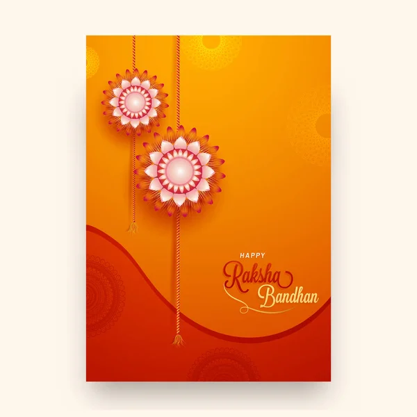 Shiny Floral Greeting Card Design Illustration Two Hanging Rakhi Stylish — Stock Vector