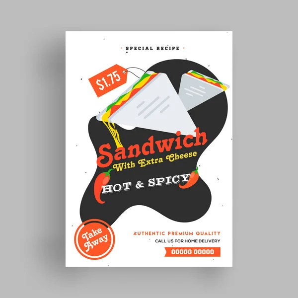 Fast Food Sjabloon Flyer Design Met Illustratie Van Sandwich Locatie — Stockvector