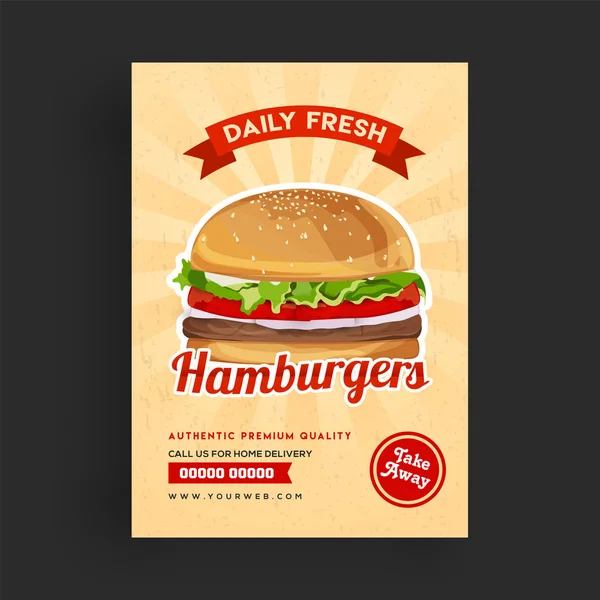 Diseño Plantilla Volante Con Hamburguesa Para Restaurante Tiendas Comida Rápida — Vector de stock