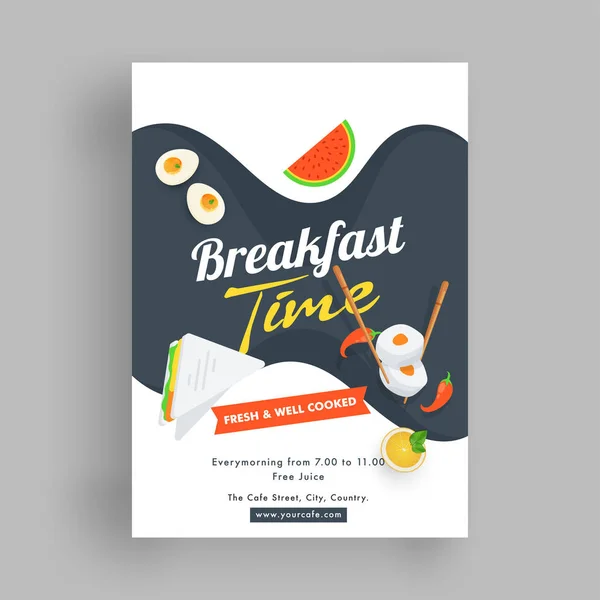 Modelo Hora Café Manhã Design Folheto Com Deliciosa Ilustração Alimentos — Vetor de Stock